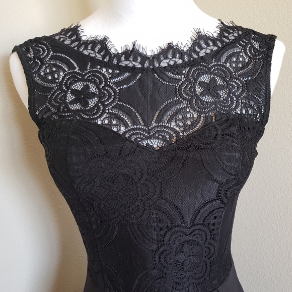 Francesca's Black Skater Dress with Lace Neckline - Picture 4 of 13